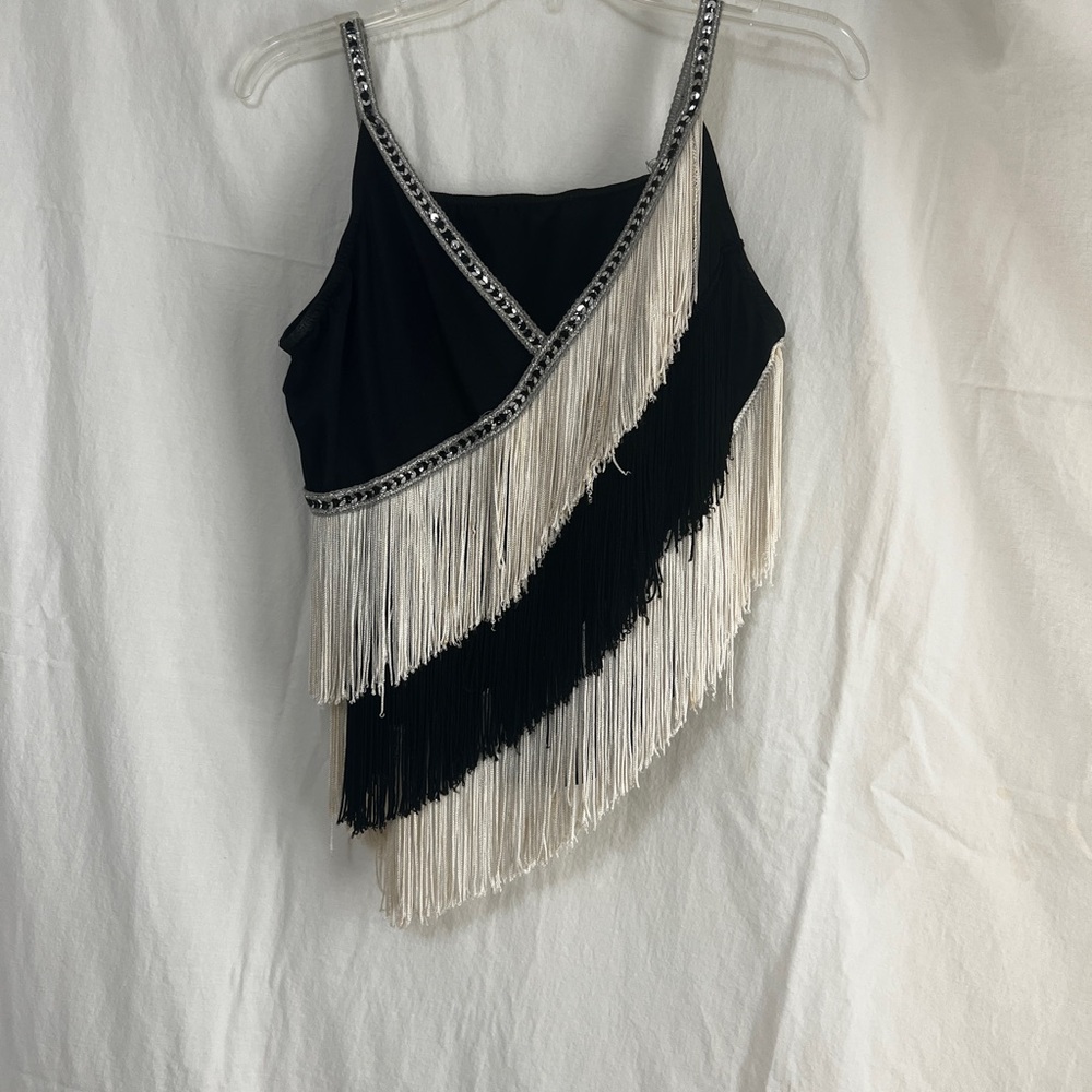 Vintage Black and Ivory Fringe Asymmetrical Tank Top and Pant Set